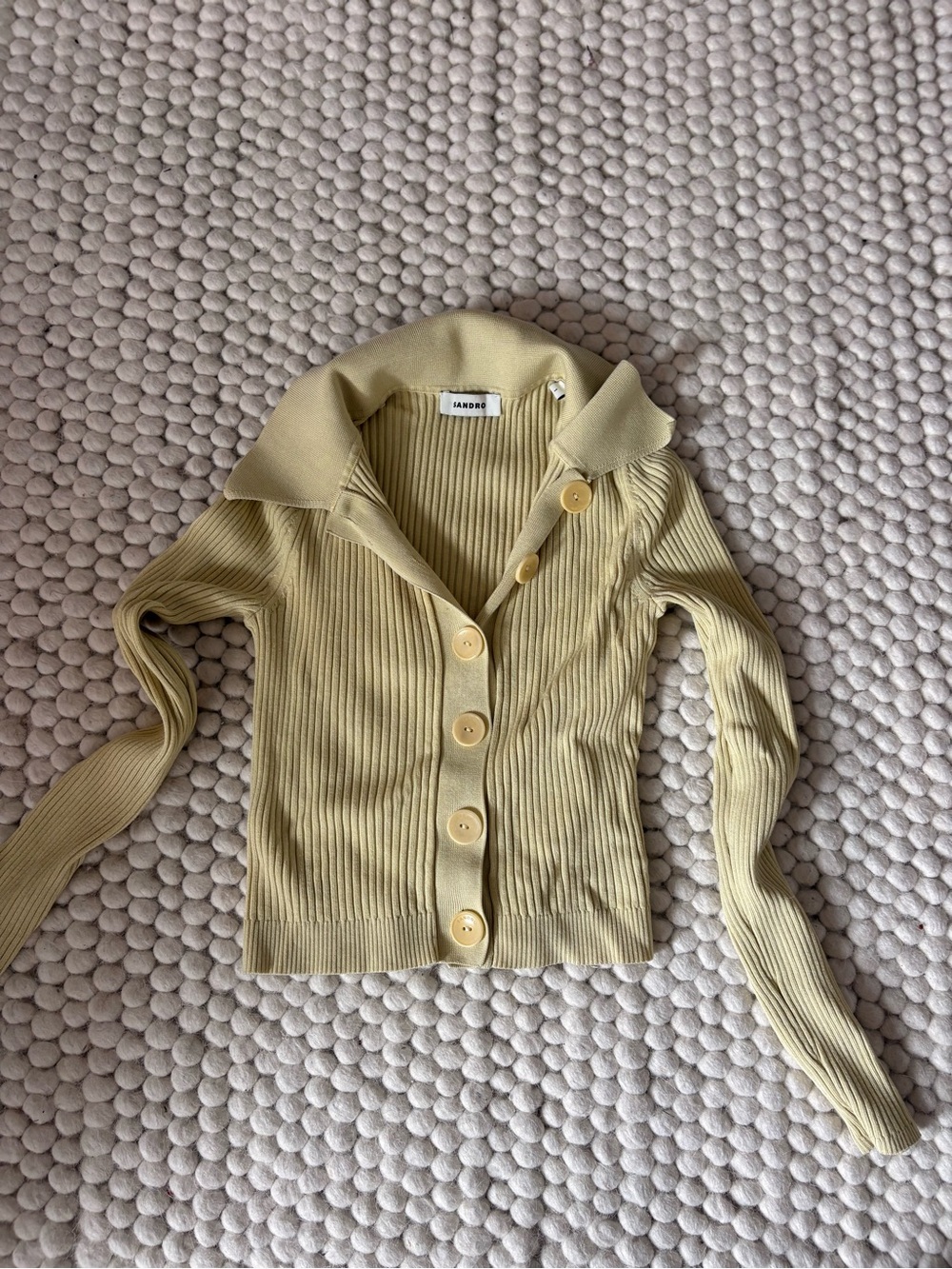 Sandro Light Lemon Ribbed Button Top